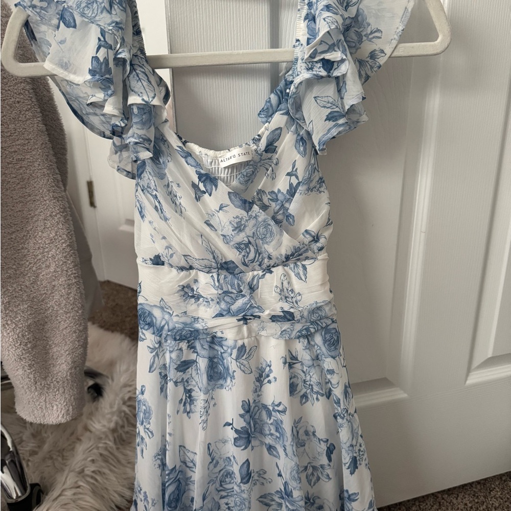 Floral Blue and White Dress